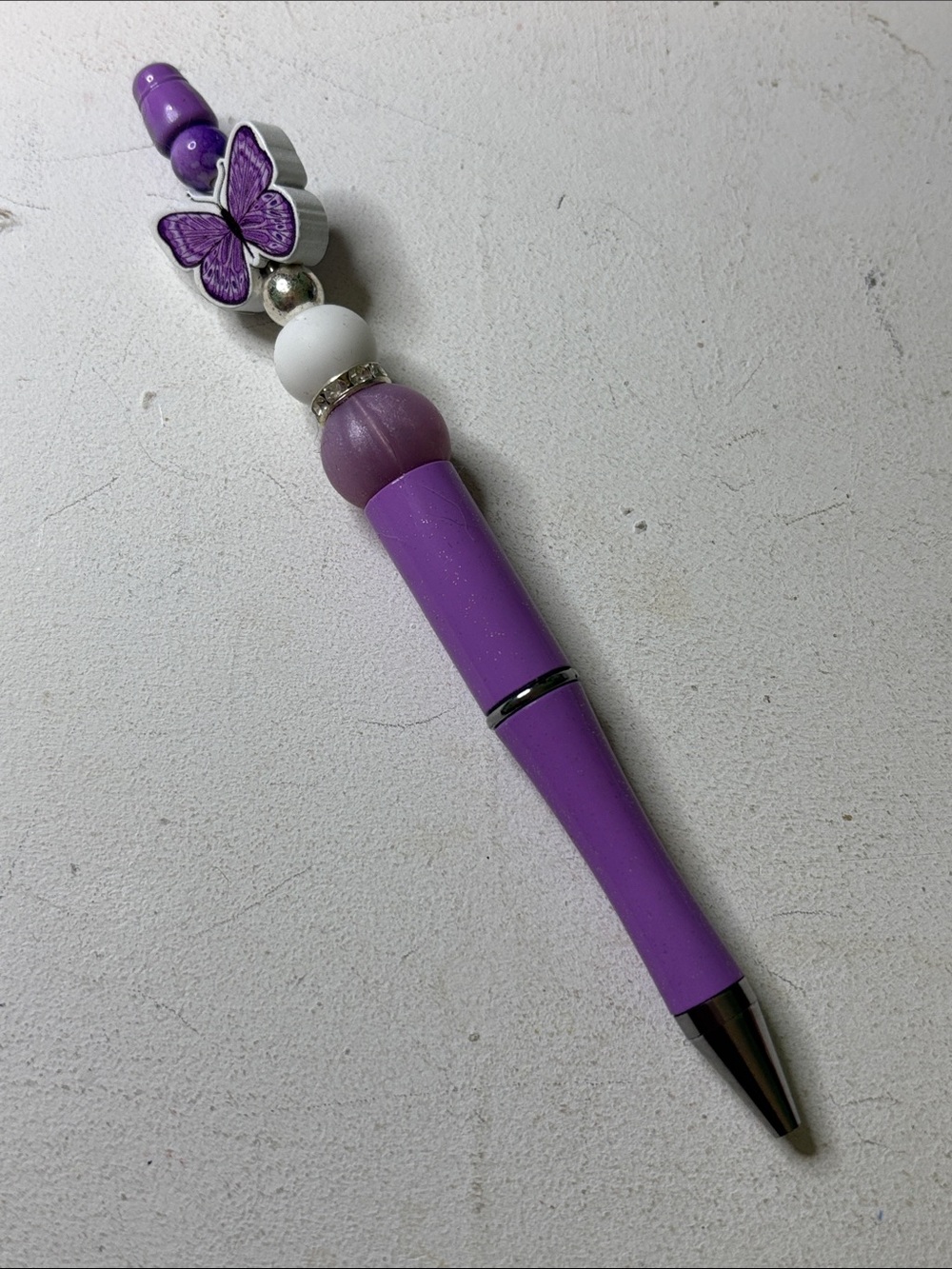 Purple Butterfly Beaded Ballpoint Pen - Decorative Home Office Accessory